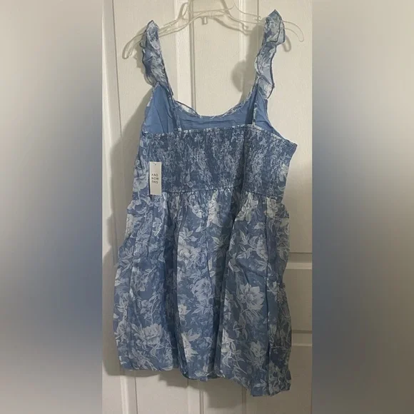 NWT.. AND NOW THIS WOMENS BLUE FLORAL RUFFLE STRAP MINI DRESS - Picture 9 of 13